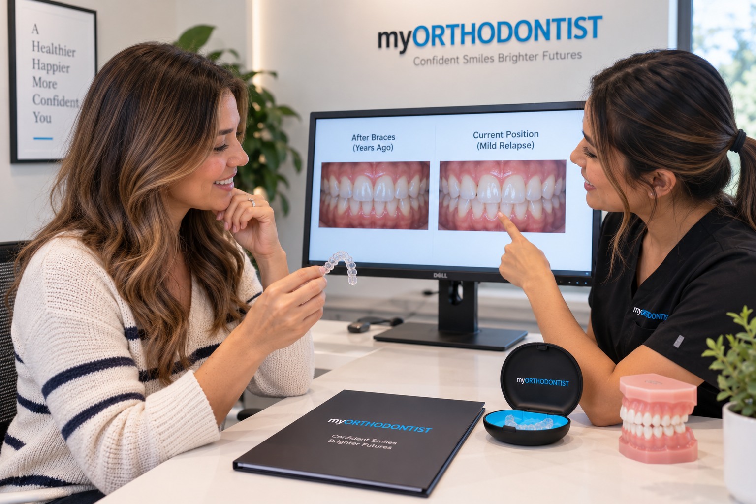 Adult reviewing Invisalign treatment for minor tooth movement after previous braces in Maple Ridge