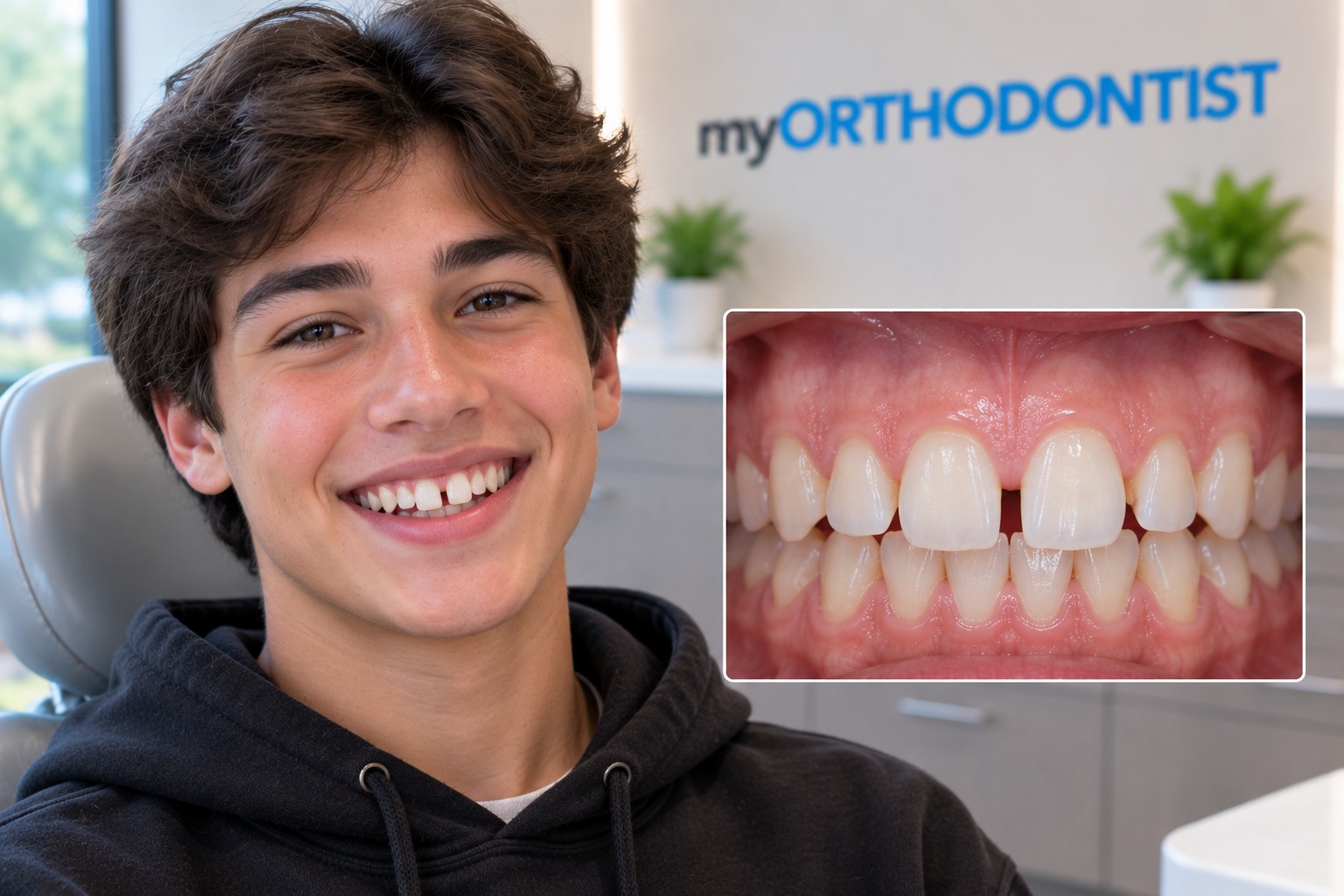 Moderate spacing and gaps between the upper front teeth before orthodontic treatment