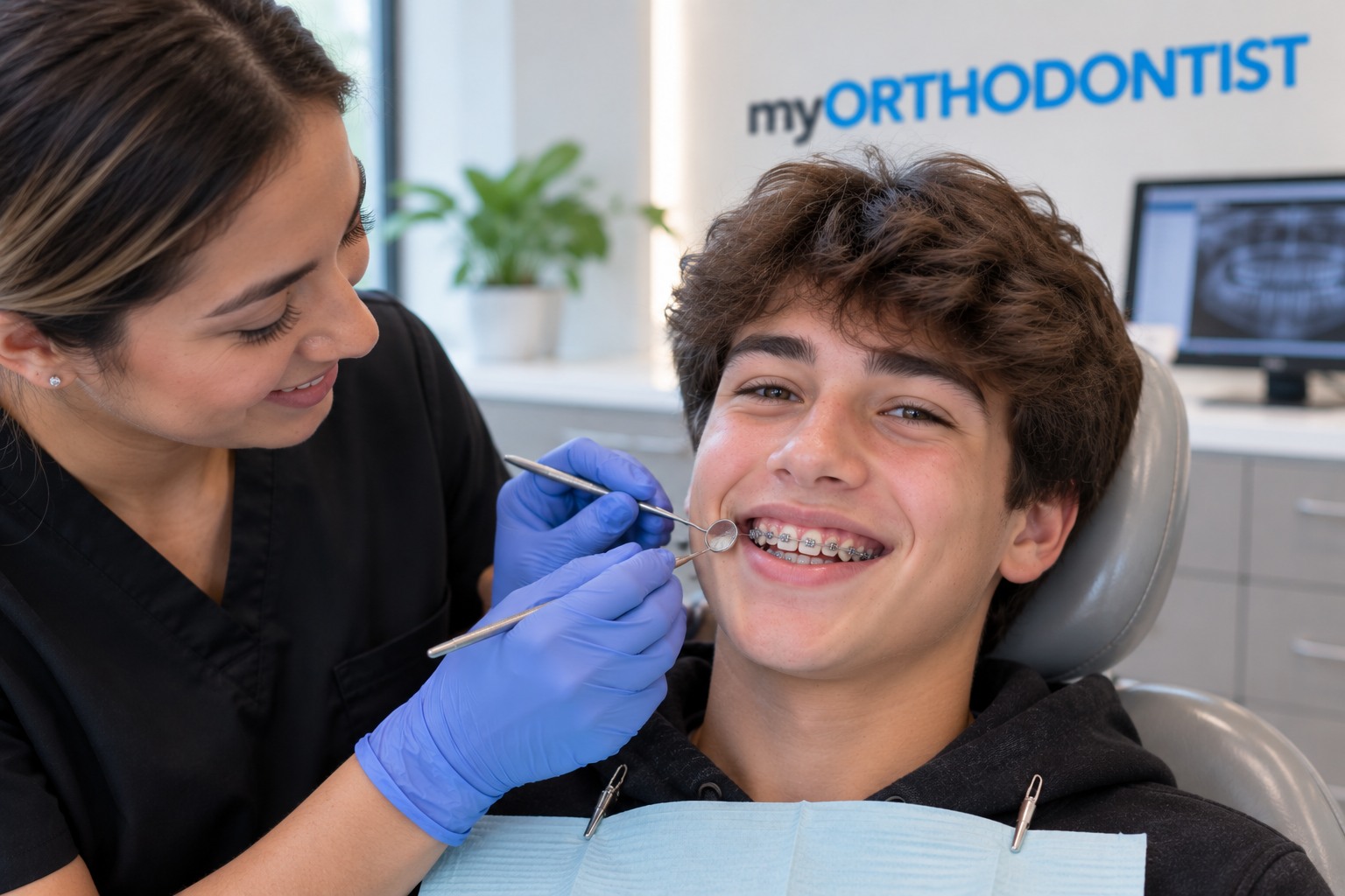 Teen patient wearing modern metal braces during orthodontic treatment in Maple Ridge